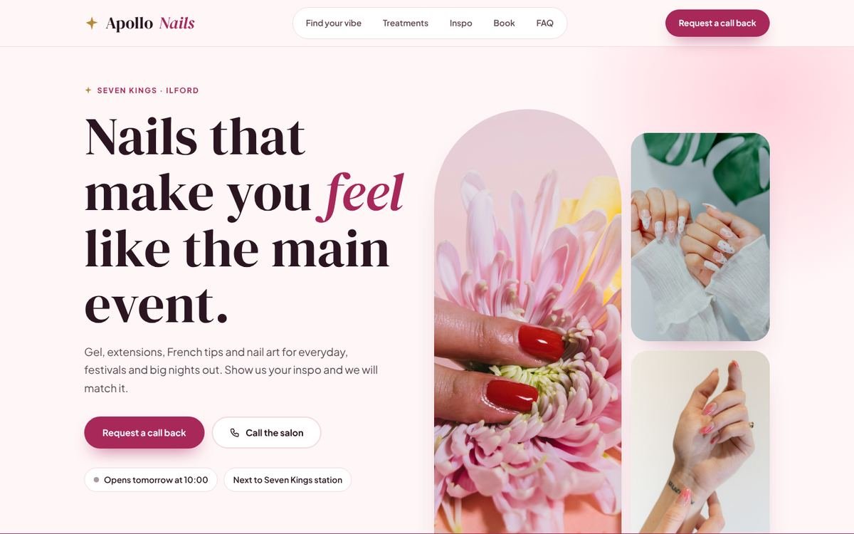 Apollo Nails website on desktop