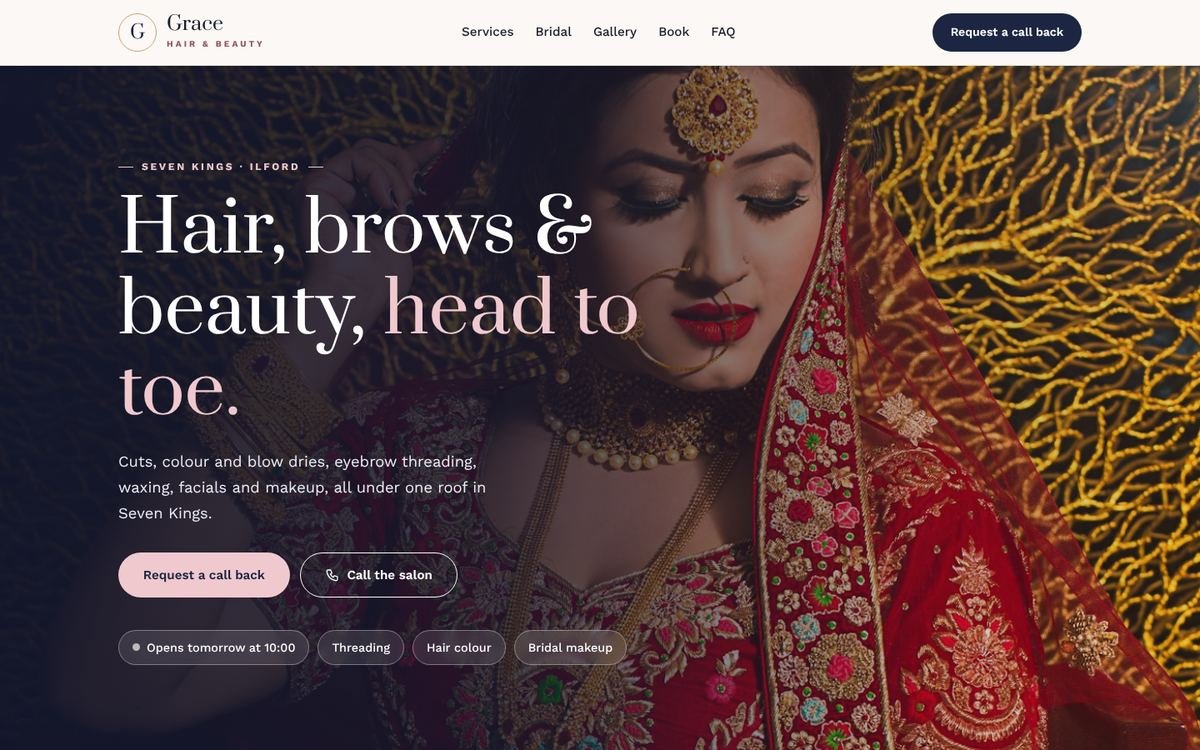 Grace Hair & Beauty website on desktop