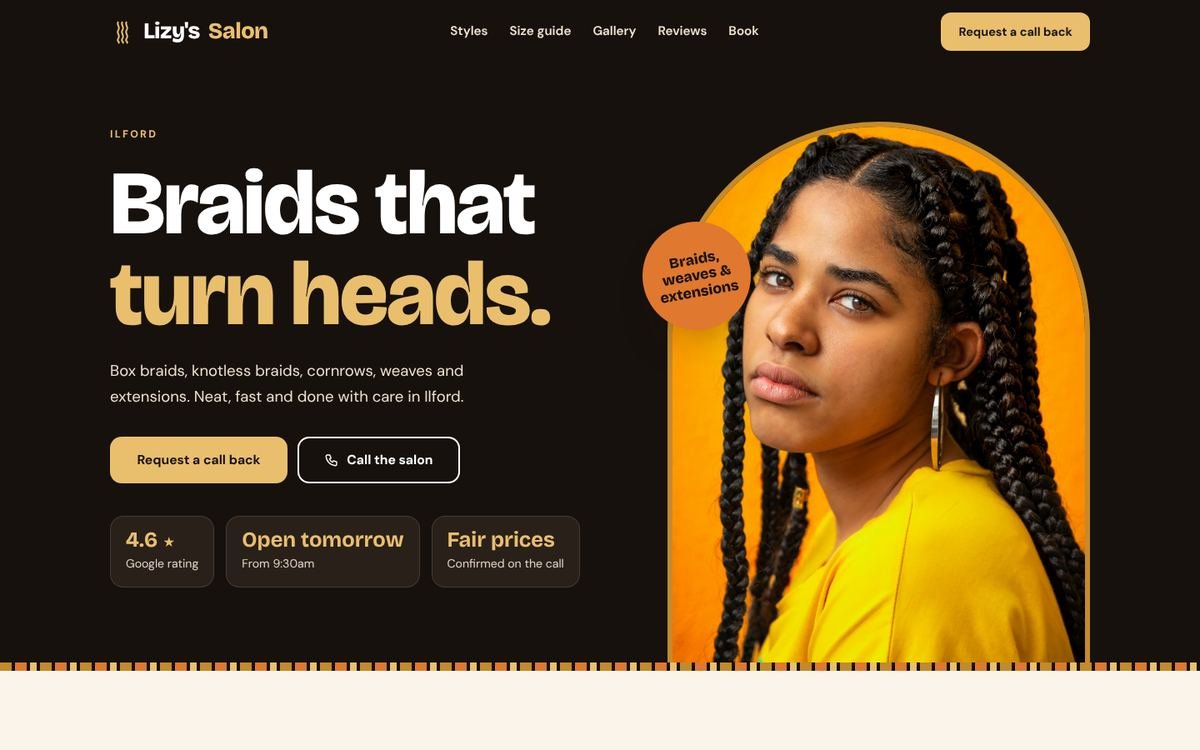 Lizy's Salon website on desktop