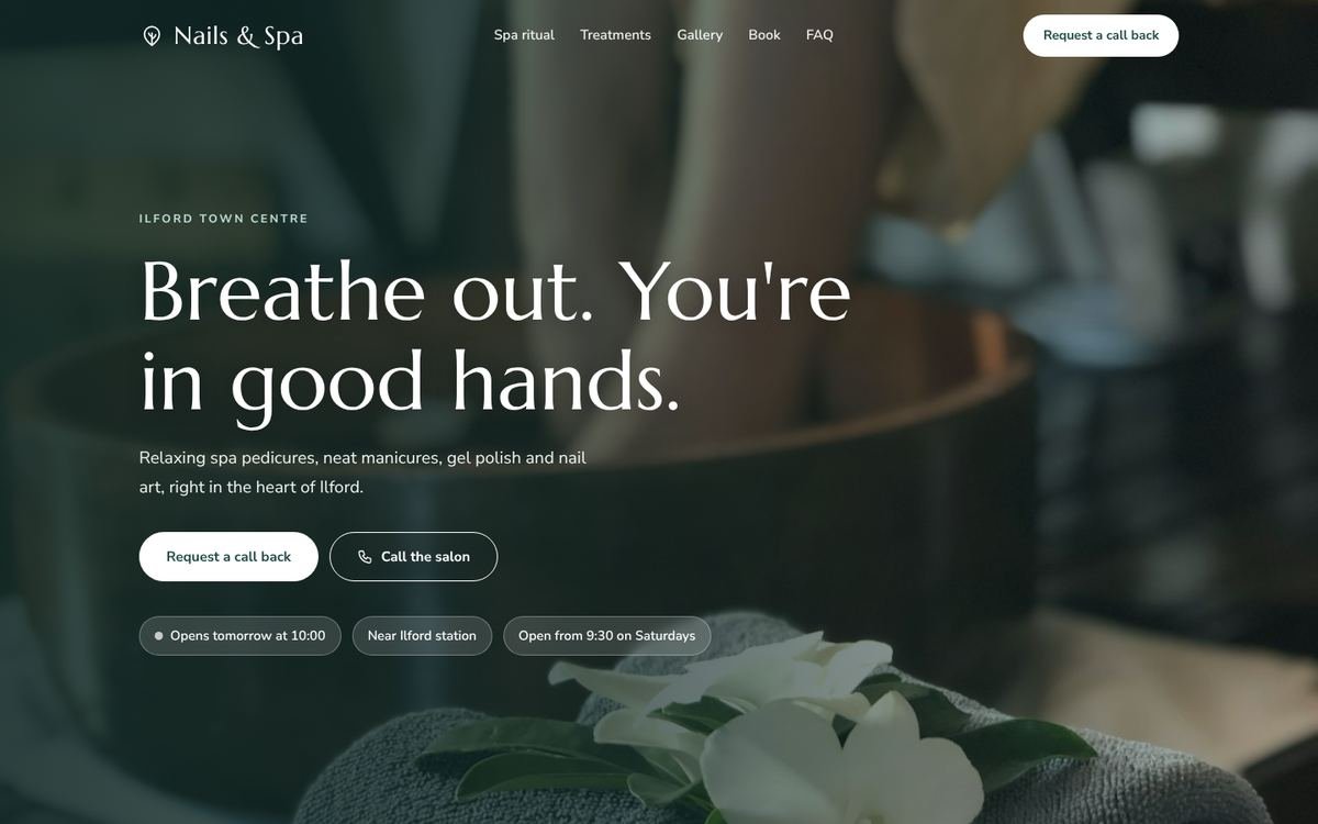 Nails & Spa website on desktop