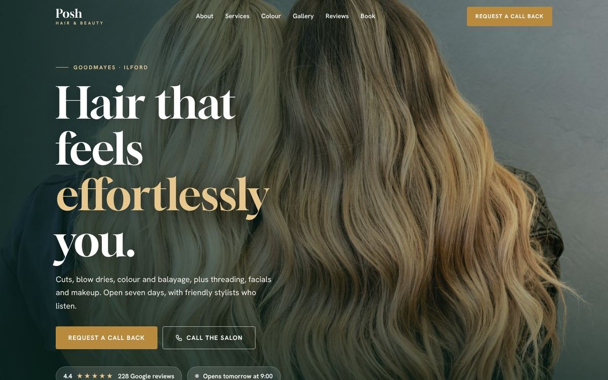 Posh Hair & Beauty website on desktop