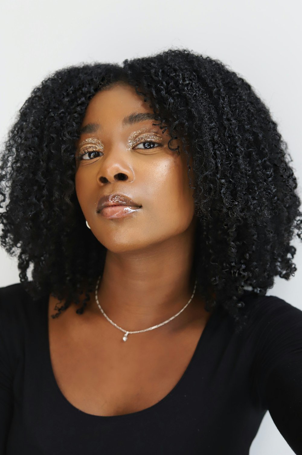 Woman with voluminous curly hair
