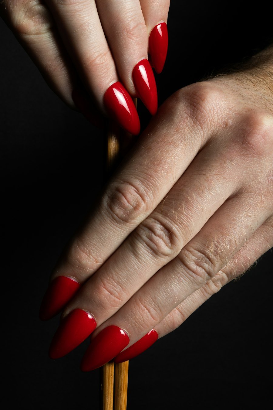 Long glossy red nails