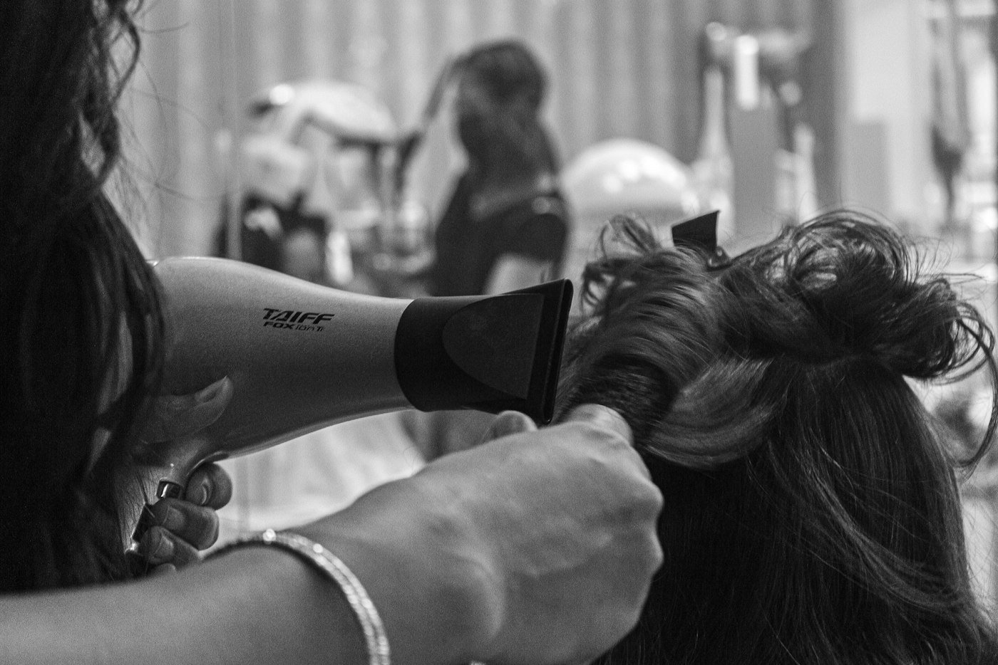 Black and white photo of a blow dry